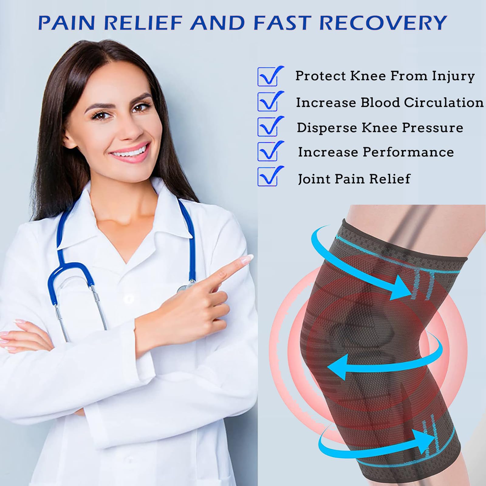 Seitaku Knee Braces for Women Men 2 Pack, Knee Compressin Sleeve for Running, Working out, Weightlifting, Meniscus Tear, Basketball, Football, Arthritis, Joint Pain Relief (Navy, Large)