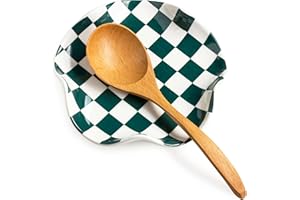 Miamolo Checkered Spoon Rest for Kitchen Counter, Cooking Spoon Holder for Stove Top, Large Utensil Spatula Rest Tray, Cute Kitchen Gadgets Gift for Housewarmings Weddings