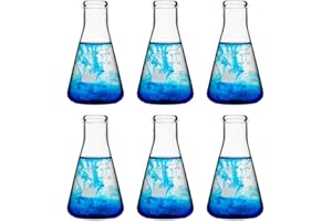 50ml Glass Erlenmeyer Flask Set, Narrow Mouth Graduated Flasks, 3.3 Borosilicate Glass, Ideal for Laboratory, Classroom or Home Use, HUAOU, Pack of 6