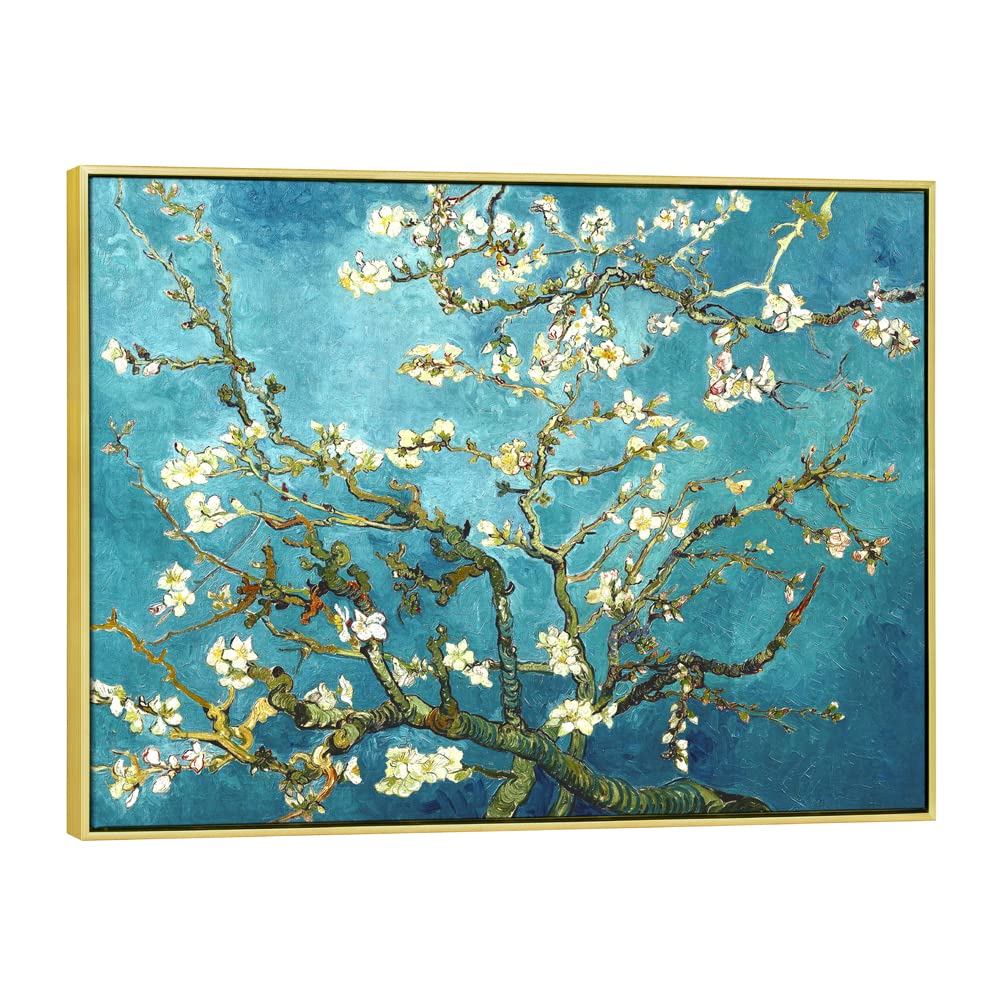 Wieco Art Gold Framed Giclee Canvas Prints of Almond Blossom by Vincent Van Gogh Paintings Reproduction Wall Art Pictures for Home Decorations