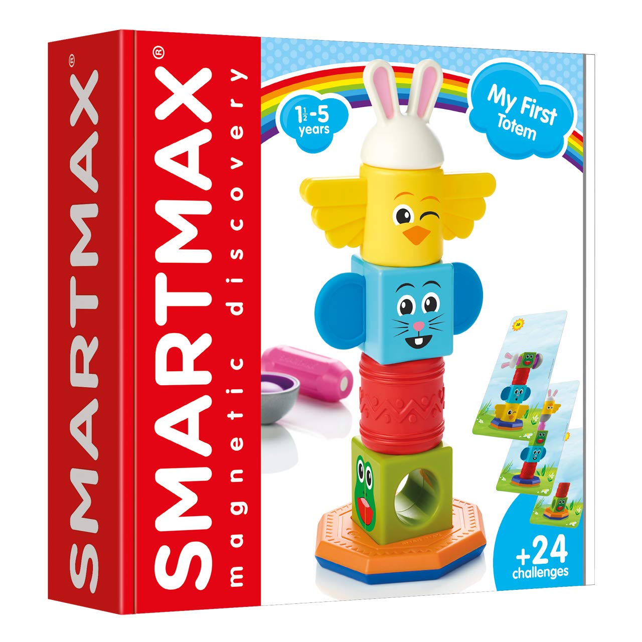 SMARTMAX - My First Totem, Magnetic Discovery Play Set with 24 Challenges, 7 pieces, 1 1/5-5 Years