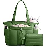 TOPDesign Puffy Tote Bag for Women with Cup Holder & Laptop Compartment & Cosmetic Bag & Trolley Sleeve for Work, Travel