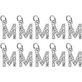 uxcell Rhinestone Letter Charm, 10pcs Crystal Zirconia Copper Alphabet m Pendants Slider Letter Charm for Wristbands Bracelets Necklace Jewelry Earring DIY Craft, Silver