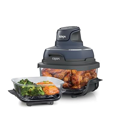 Ninja Crispi 4-in-1 Glass Air Fryer | 450°F | Non-Toxic | 4QT & 6-Cup Glass Containers w/Lids | Microwave, Freezer, Dishwasher Safe | Max Crisp, Air Fry, Bake, Recrisp | Cyberspace Gray, FN101GY