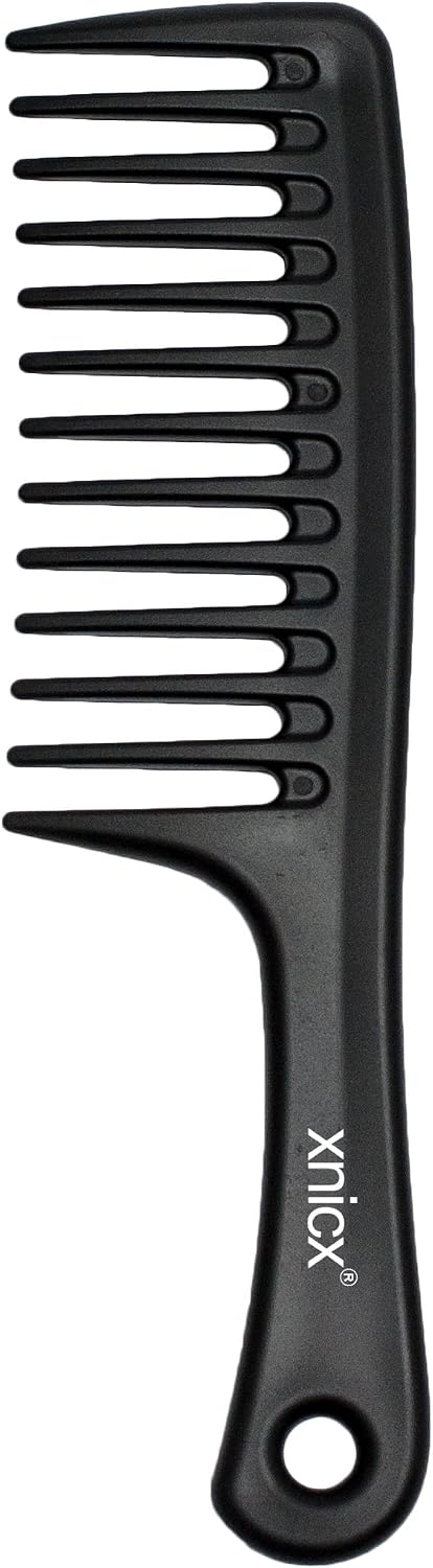 Xnicx Wide Tooth Detangling Comb - Afro Hair Brush With Handgrip for Long Wet or Curly Hair - Improves Blood Circulation - Black