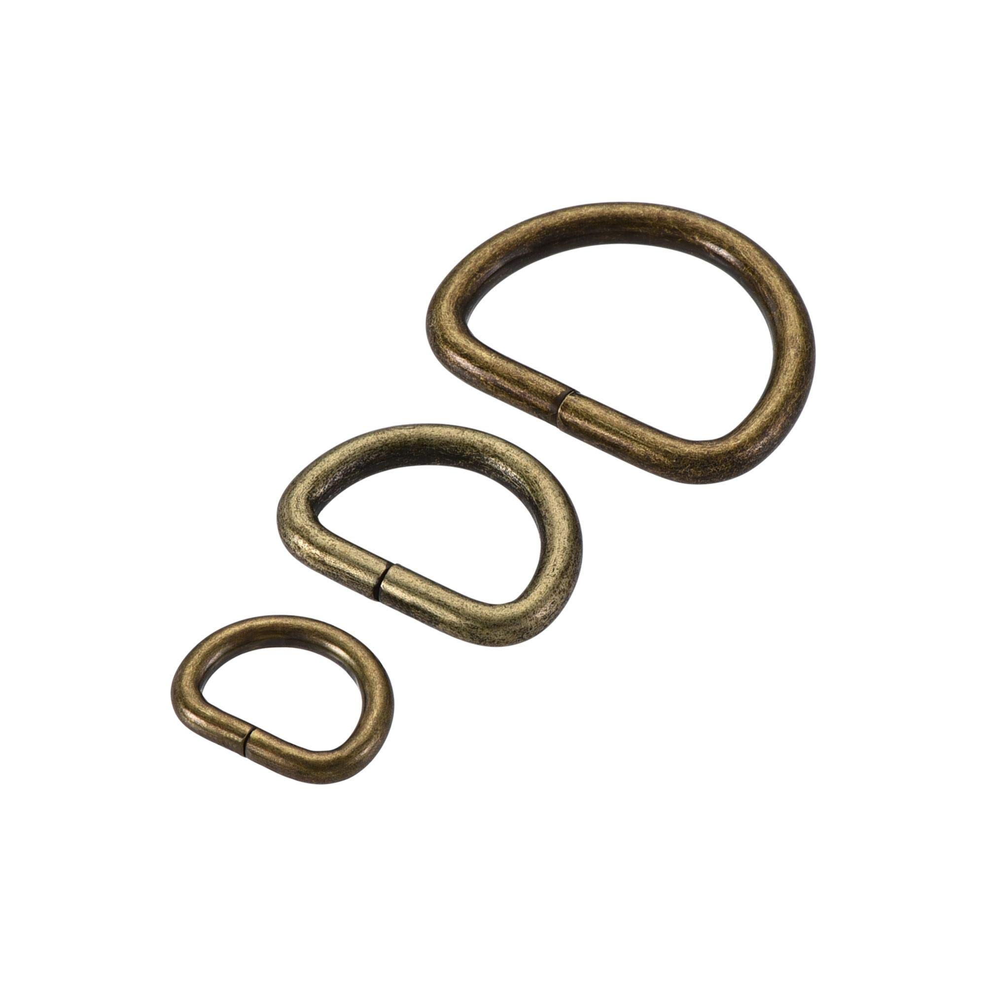 sourcing map Metal D Ring 13mm 20mm 27mm D-Rings Buckle Bronze Tone 3 Size(Total 60pcs)