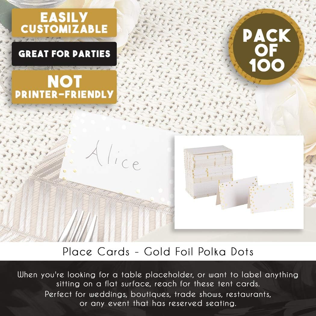 100 Pack Wedding Place Cards for Table Setting Blank Table Name Cards, Gold Foil Polka Dot Place Cards for Birthday Banquet - Image 5