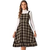 Allegra K Plaid Dress for Women Ruffled Sleeveless Vintage Tie Waist A-Line Pinafore Overall Dresses