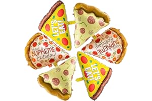 Pizza Shaped Foil Mylar Balloons, 6 Pieces Pizza Balloons for Kids Birthday, Baby Shower, BBQ, and Picnic Party Decorations