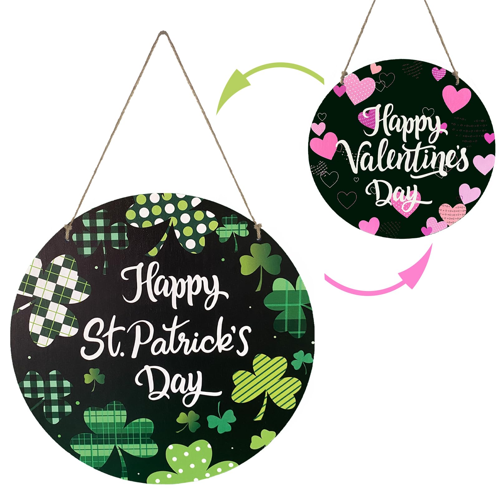 Photo 1 of Reversible St Patricks Day Wreath Valentines Wreath Valentines St Patricks Day Door Decorations Hanging Decor Wooden Front Door Hanger for Wall Indoor Home Decor