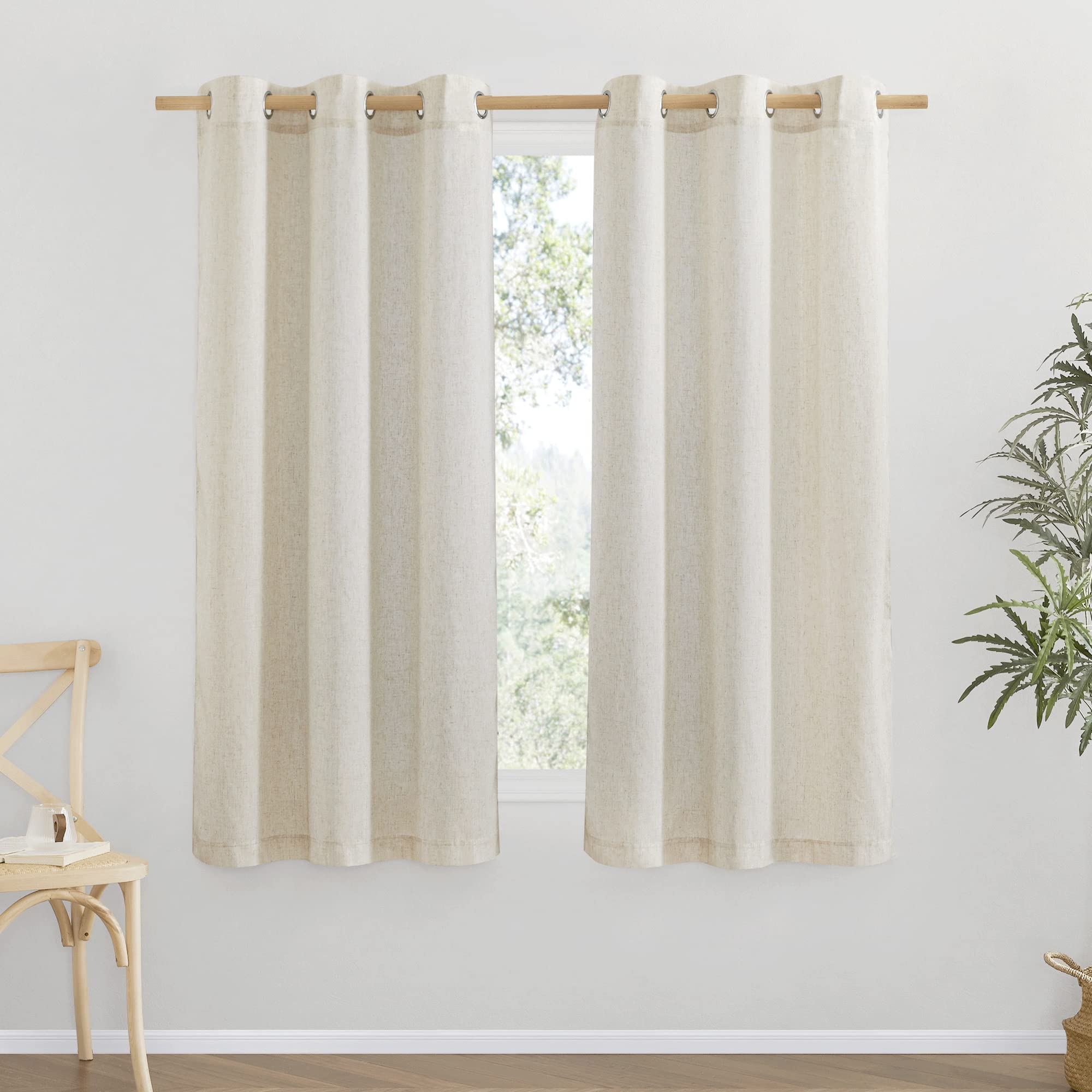 Photo 1 of NICETOWN Thick Linen Blend Curtains Flax Textured for Bedroom, Rustic Grommet Semi Sheer Privacy Added Window Curtains & Drapes Light Filtering for Nursery, Natural, W42 x L63, Set of 2
