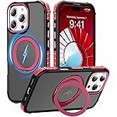 Nzenguer Magnetic for iPhone 16 Pro Max Case [Compatible with Magsafe][Built-in Kickstand] Slim Translucent Matte Hard Back Cover Bumper Shockproof Phone Case for iPhone 16 Pro Max Men Women, Red