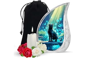 Casketique Cat Teardrop Cremation Urns for Human Ashes - Blue Urn for Ashes Adult Male & Female - Decorative Drop Butterfly U