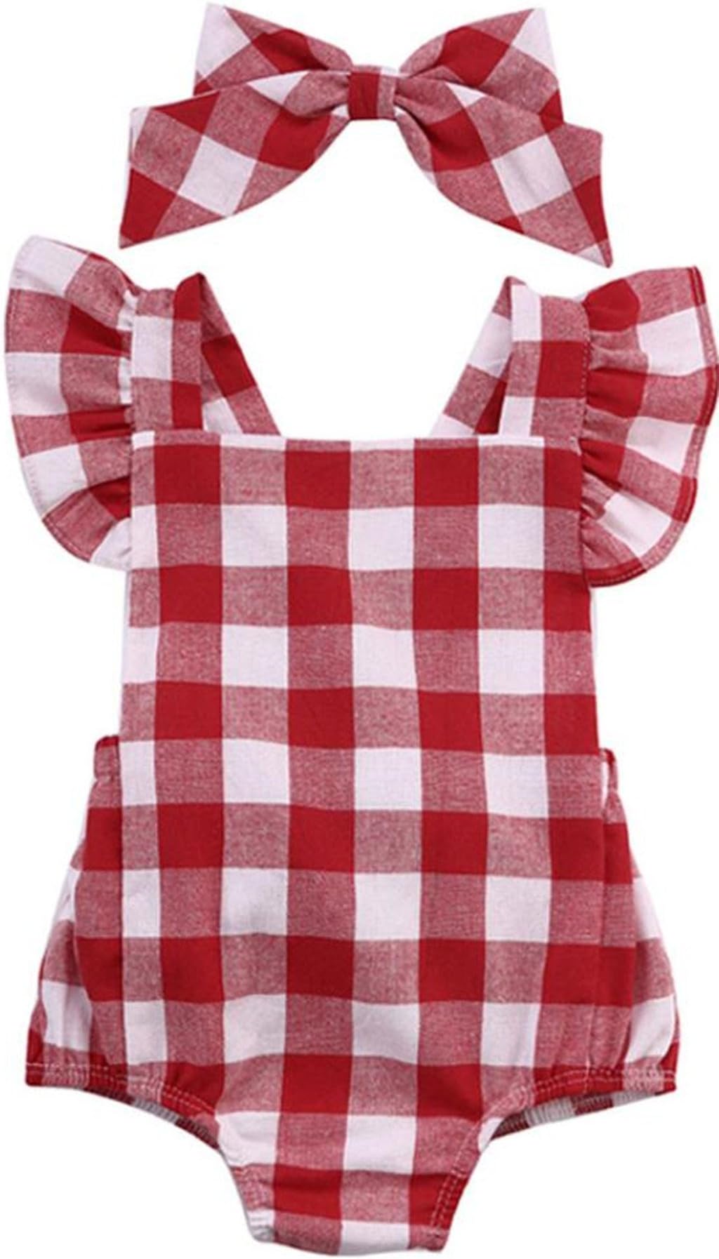 SHOBDW Girls Clothing Sets, Newborn Baby Girl Cotton Lattice Bowknot Clothes Bodysuit Romper Jumpsuit Outfit Set