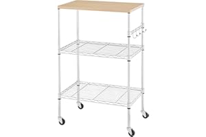 BolDuck 450Lbs Capacity Microwave Cart with Wheels, 3 Tier Rolling Cart with Adjustable Shelves, Multifunctional Metal Utility Storage Kitchen Carts on Wheels, 23.6" L*15.7" W*37" H, Wood+Chrome