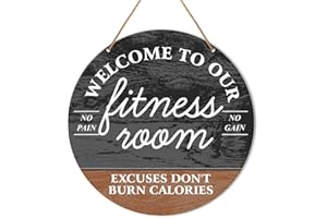 Muktoujaumai Gym Motivation Signs Wall Decor, Home Gym Inspirational Wall Decor Gym Hanging Signs Rustic Decorations for Office, Fitness, Workout Room, Welcome to Our Fitness Room