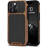 TENDLIN Compatible with iPhone 13 Pro Case Wood Grain with Carbon Fiber Texture Design Leather Hybrid Case Compatible for iPhone 13 Pro 6.1-inch Released in 2021 Black