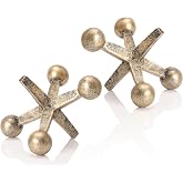 AMOIENSIS 4 Inch Vintage Jacks Decor Set of 2 | Nostalgic Accent for Shelves and Coffee Tables, Gift for Housewarmings, Birthdays and Vintage Decor Fans