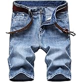 LONGBIDA Men's Jean Short Relaxed Fit Stretch Casual Denim Shorts