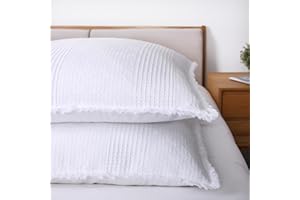 Lot de 2 taies d'oreiller gaufrées blanches pour très grand lit – Taies d'oreiller matelassées à franges – Tissu gaufré textu