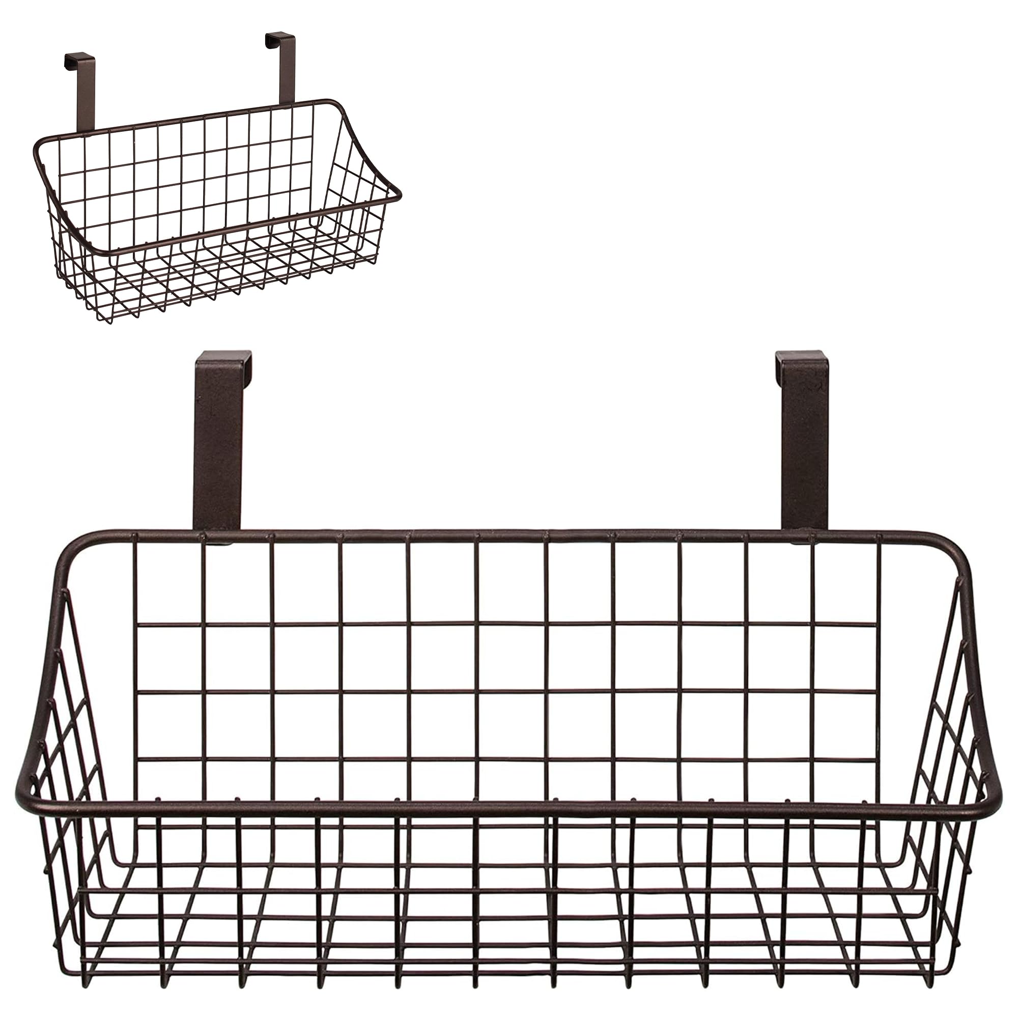Spectrum Hanging Baskets for Organizing (Small, Bronze) - Grid Over the Cabinet Wire Basket for Kitchen or Bathroom - Door Hanging Storage Organizer for Cleaning Supplies, Washcloths, & Hand Towels