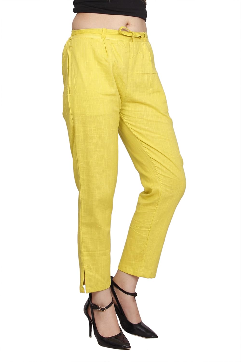 jublee women's lime green cotton slub trouser