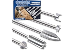 SHENGBENHAO Wood Carving Drill Bits Set Compatible with Dremel Rotary Tool 5Pcs Engraving Drill Bits Woodworking Tool Accessories with 1/8” Shank for DIY Carving Engraving Grinding Drilling Micro Sculpture