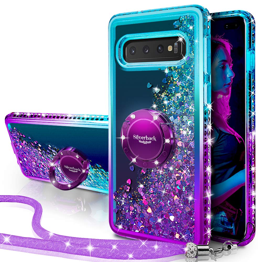 Miss Arts for Samsung S10 Plus Case, [Silverback] Moving Liquid Holographic Sparkle Glitter Case With Kickstand, Bling Diamond Bumper Stand Slim Case for Girls Women for Galaxy S10 Plus -Purple