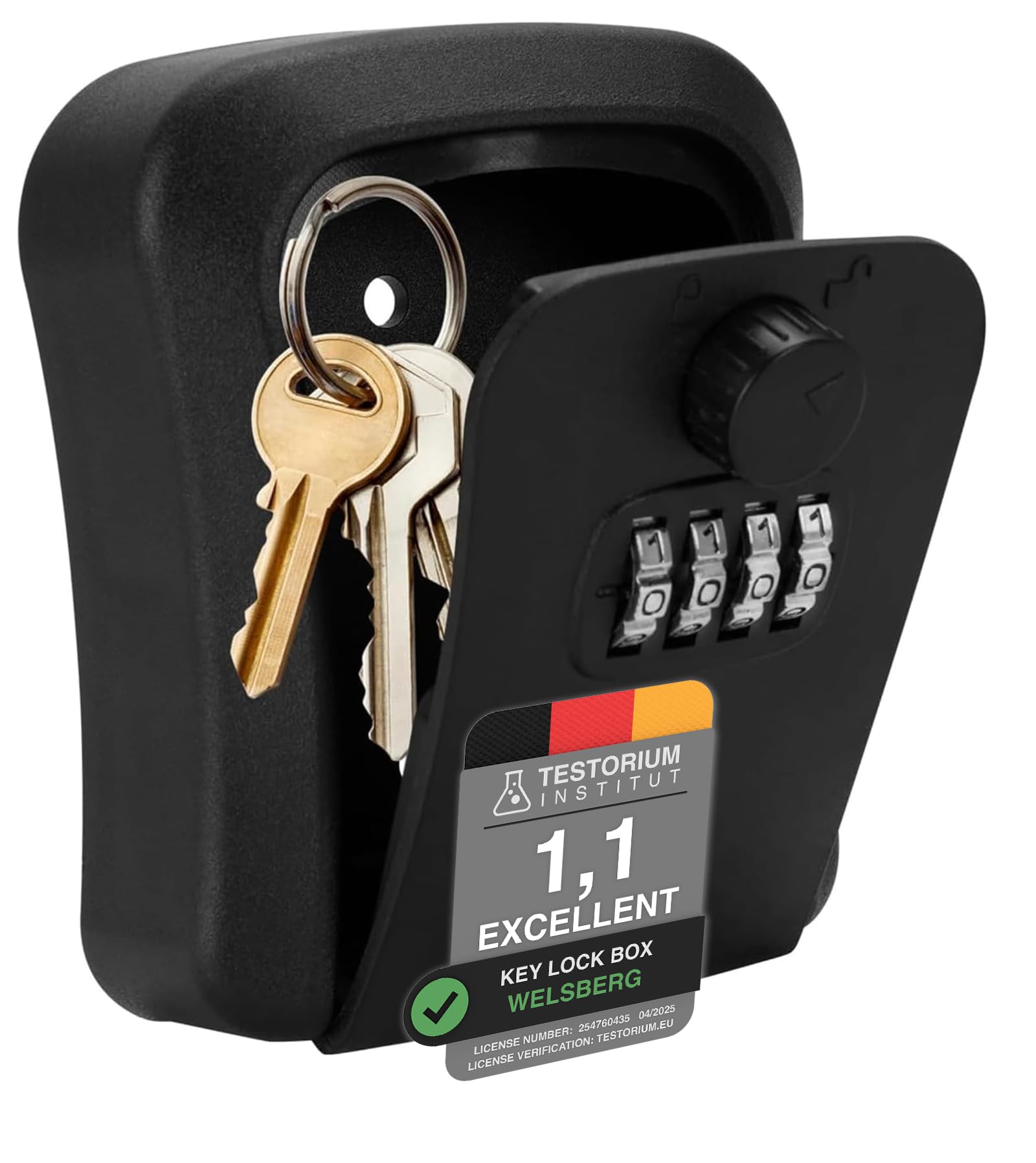 Welsberg Key Box, Key Safe, Key Locker with 4-digit number code for outside and inside, Key Cabinet, Combination Lock, Wall Mounted Key Lock Box, black