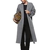 Womens Long Sleeve Maxi Cardigan Open Front Oversized Knitted Sweater Coat Casual Lapel Warm Overcoat with Pockets