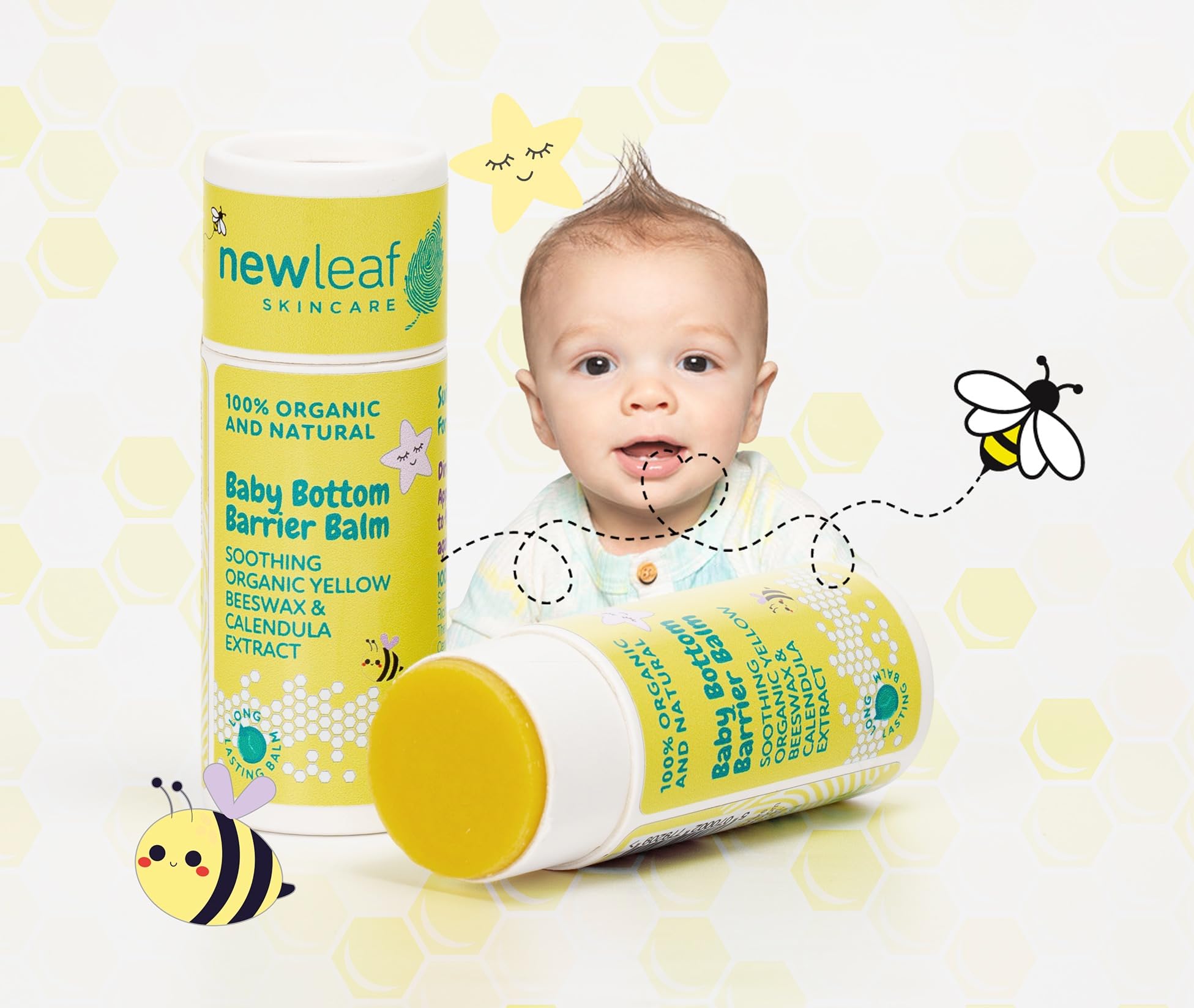 Baby Bottom Barrier Balm - Premium ingredients 100% Organic & Natural, Newborn Safe - Long lasting Hygienic & Recyclable Tube, Easy Application - Mineral Oil free - Yellow Beeswax & Calendula 35ml