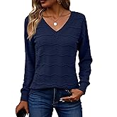Zeagoo Womens Sweaters Fall Casual Long Sleeve V Neck Shirts Lightweight Crochet Ribbed Knit Pullover Tops Outfits