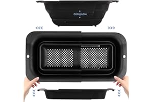 ROTTOGOON 7Qt Collapsible Colander Strainer, Expandable Over the Sink Colander, Adjustable Silicone Kitchen Sink Strainer, Foldable Large Colander Basket to Wash Vegetable, Fruit, 15" to 19.10", Black