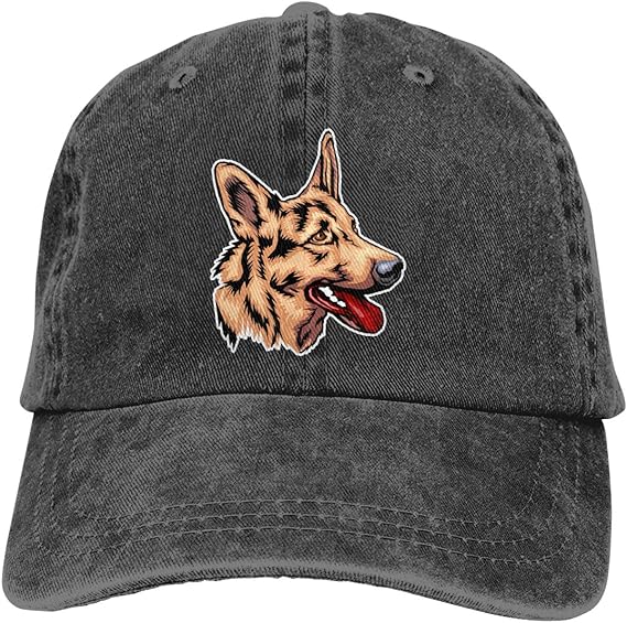 German Shepherd Mens Baseball Cap Vintage Denim Flat Brim Adjustable