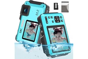 VETEK 5K Underwater Camera 16FT Waterproof Digital Camera Selfie Dual Screens 64MP Waterproof Camera with WIFI, 32GB Micro SD Card, 1200mAh Battery, 16X Digital Zoom Underwater Camera for Snorkeling,Blue