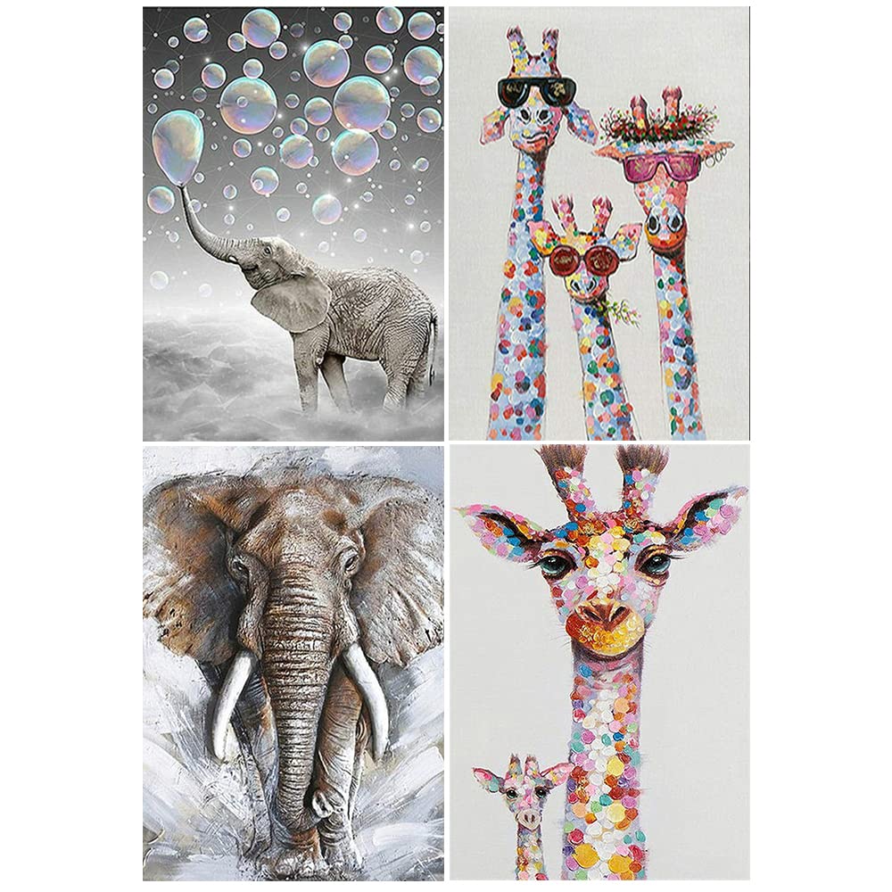 DCIDBEI 5D 4 Pack Diamond Painting Kids 30x40 cm Elephant Diamond Art Elephant Diamond Painting Elephants for Adults Diamond Art Giraffe Pictures Giraffe Diamond Painting Giraffe Diamond Art for Kids