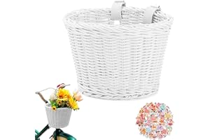 RELWEARS Women Men Bicycle Front Handlebar Bicycle Basket, Front Hand-Woven Bike Basket with Leather Belt