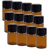 2ml Mini Amber Glass Bottles with Orifice Reducer and Cap for Essential Oils, Chemistry Lab Chemicals, Colognes &amp; Perfumes (12 Pack)