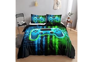Datura home Video Gamer Duvet Cover Set Kids Green Black Gamepad Modern Gamer Gaming Bedding Set with 2 Pillowcases for Boys Teen,NO Comforter(Gamepad Twin)