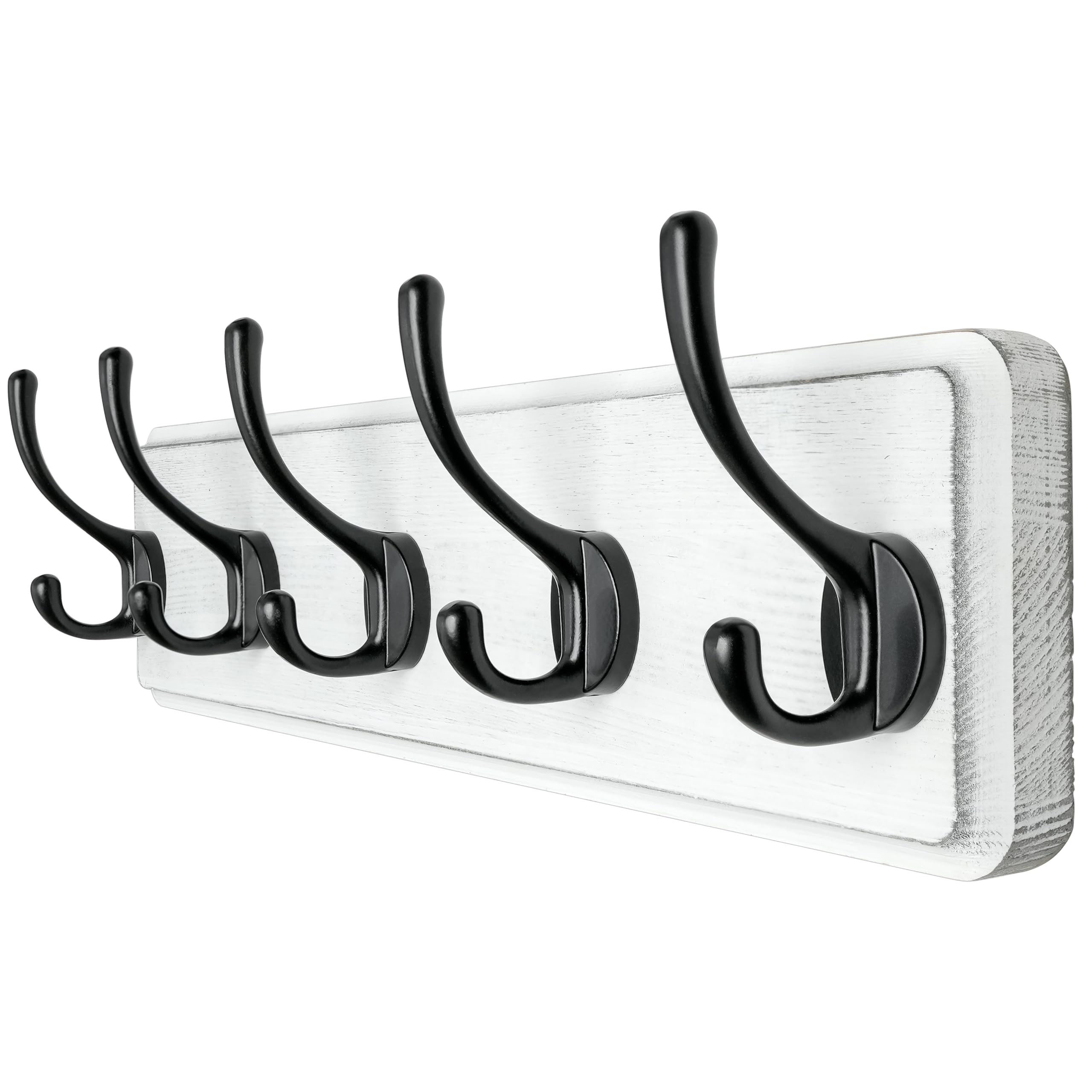 Dseap Coat Rack Wall: Patented, Heavy-duty, 5-double-hooks Wooden Wall Mounted Coat Rack Coat Hanger Hook Rail for Winter Coats Hat Jacket Clothing, White & Black