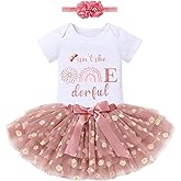 ODASDO Baby Girl's First Birthday Outfit Flower Printed Cotton Short Sleeve Romper Tutu Skirt Crown Headband 3PCS Set
