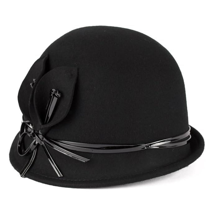 Wool Cloche Hat with Faux Leather Belt 