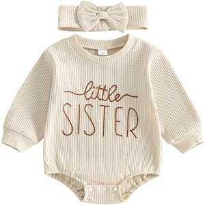 Newborn Baby Girl Fall Outfit Romper Jumpsuit Infant Waffle Clothes | Letter Embroidery Cute Long Sleeve Round Neck Bodysuit