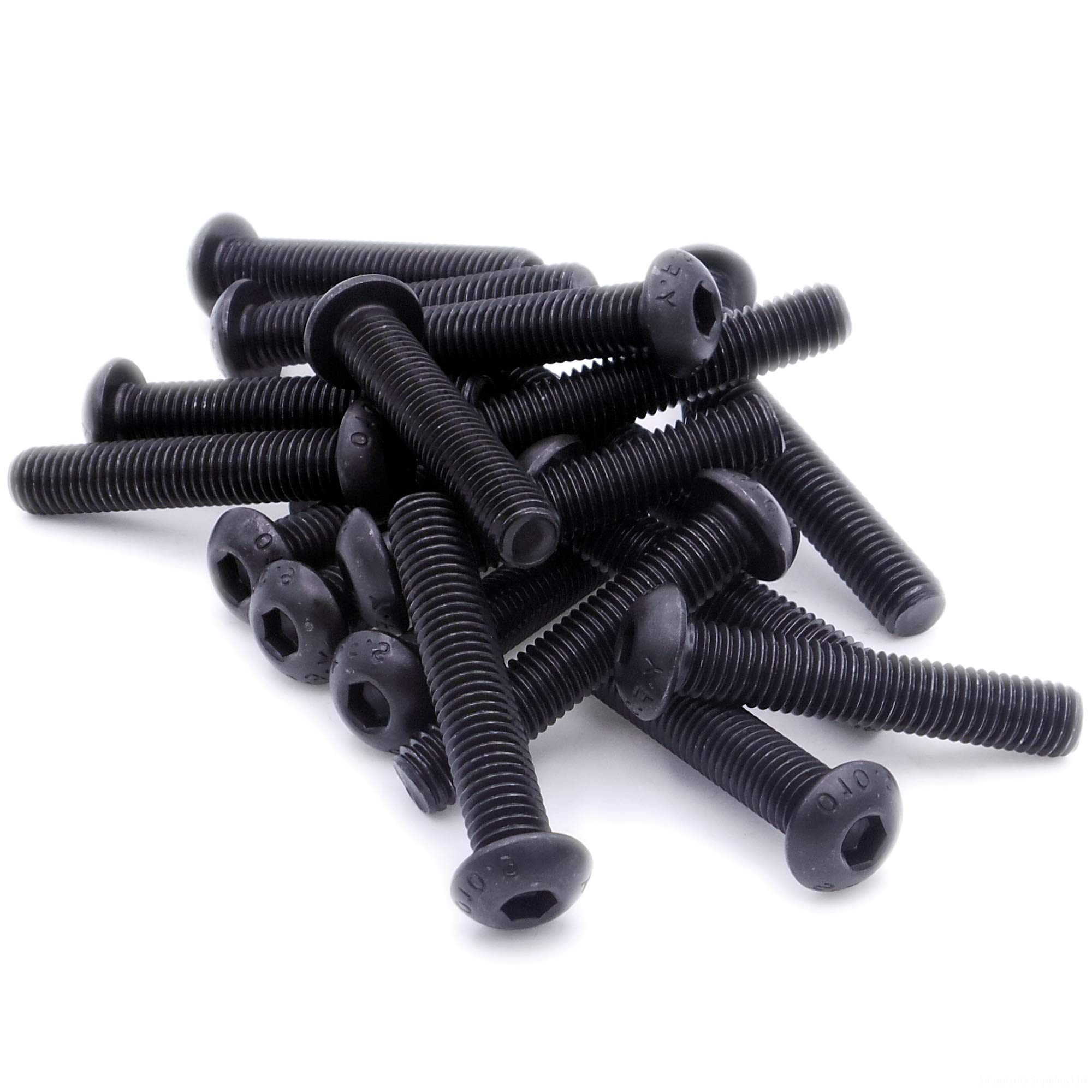 M10 (10mm x 25mm) Hex Socket Button Machine Screw (Bolt) - Black Steel (Pack of 10)
