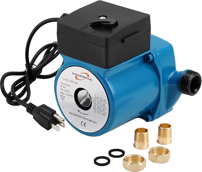 POWERENG 3/4" to 1/2" NPT 110V Hot Water Recirculating Pump 3Speed