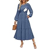 CzzzyL Women's Nursing Dresses Fall Boho Floral Maxi Dress Breastfeeding Long Sleeve Crewneck Wedding Guest with Pockets