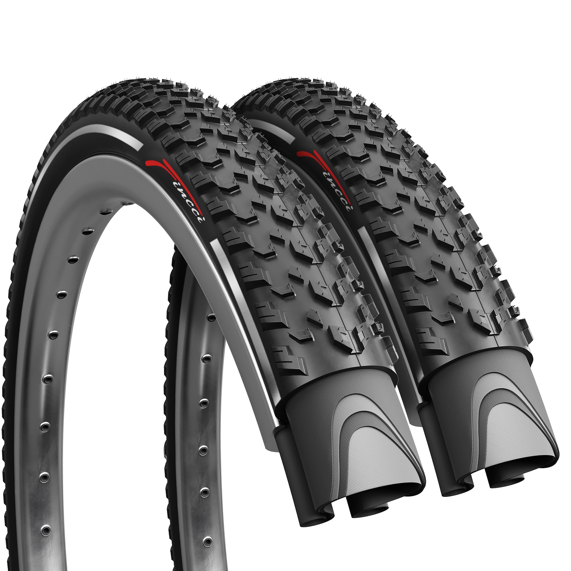 Photo 1 of Fincci 27.5 x 2.10 Foldable Mountain Bike Tires with Reflective Sidewall – 54-584 – Pack of 2 – for Road, MTB, Mud, Dirt & Off-Road Bicycles