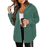 SEMARO Womens Casual Long Sleeve Button Down Shirts Corduroy Oversized Boyfriend Blouse V Neck Loose Jacket Tops