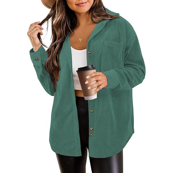 FTCayanz Women Corduroy Oversized Coats Casual Button Down Long Sleeve
