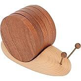 Drink Coasters Small Cup Coasters Set with Holder Snail, Wood Cup Coasters Drink Coaster Set for Coffee Table, Cute Coasters for Modern Home Decor 5.1 x 1.8 x 3.0in Wooden